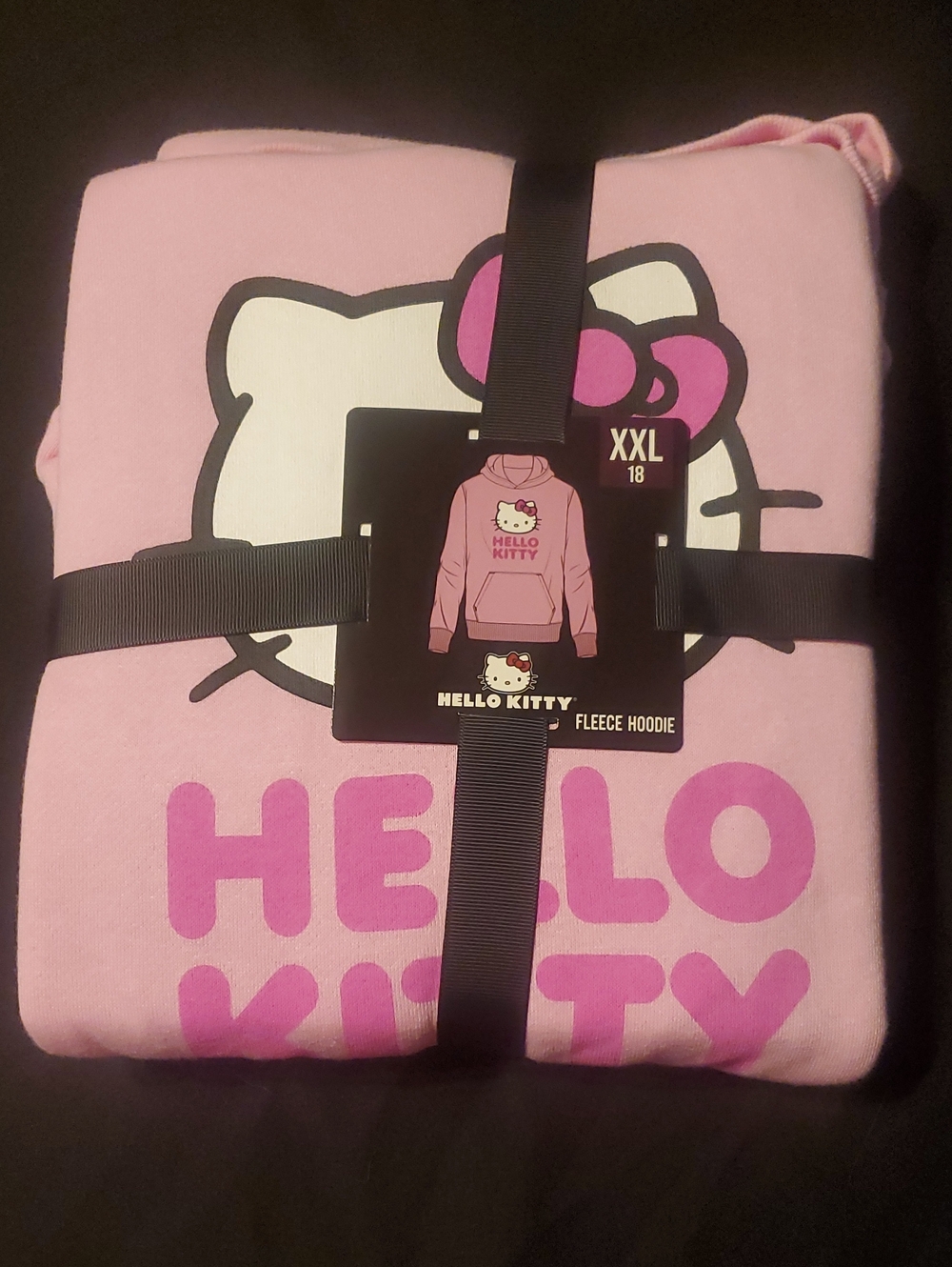 Hello Kitty Pink Fleece Hoodie Pullover with Graphic Bow - Kids XXL